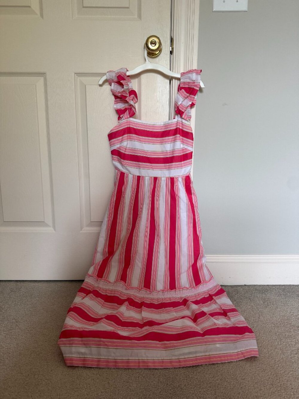 J.Crew Pink and White Striped Midi Dress